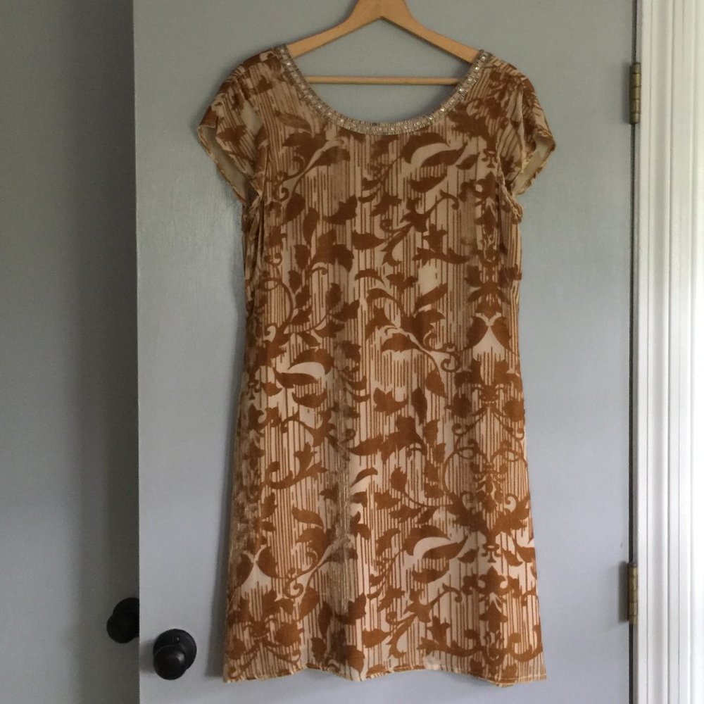Sundance, gold burned velvet dress.